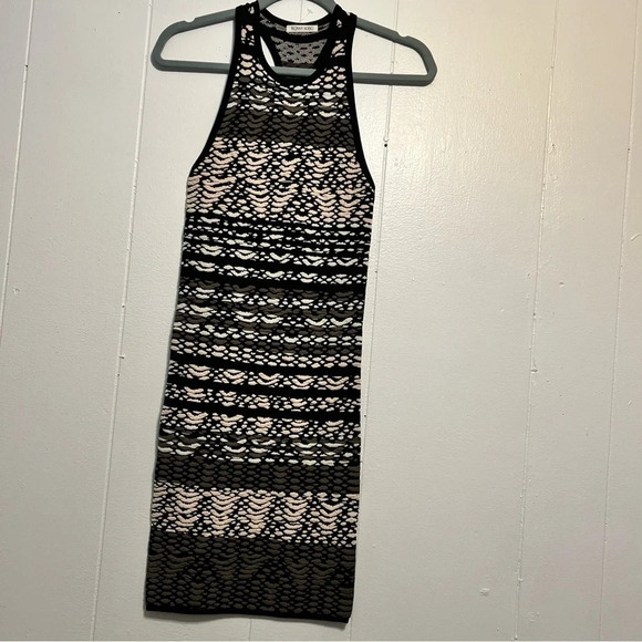 RONNY KOBO Knit Dress Bodycon Stretchy Black Cream Green Mini Tank Razor XS - Picture 2 of 10
